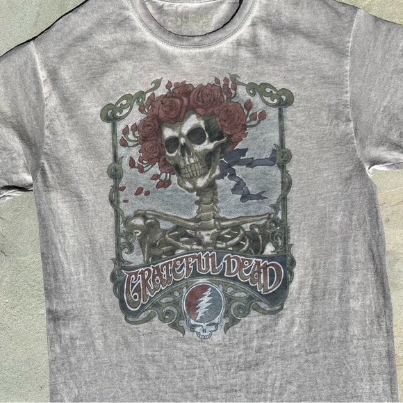 Overdyed Grey Grateful Dead Skeleton Roses T-Shirt Reworked - Picture 3 of 6